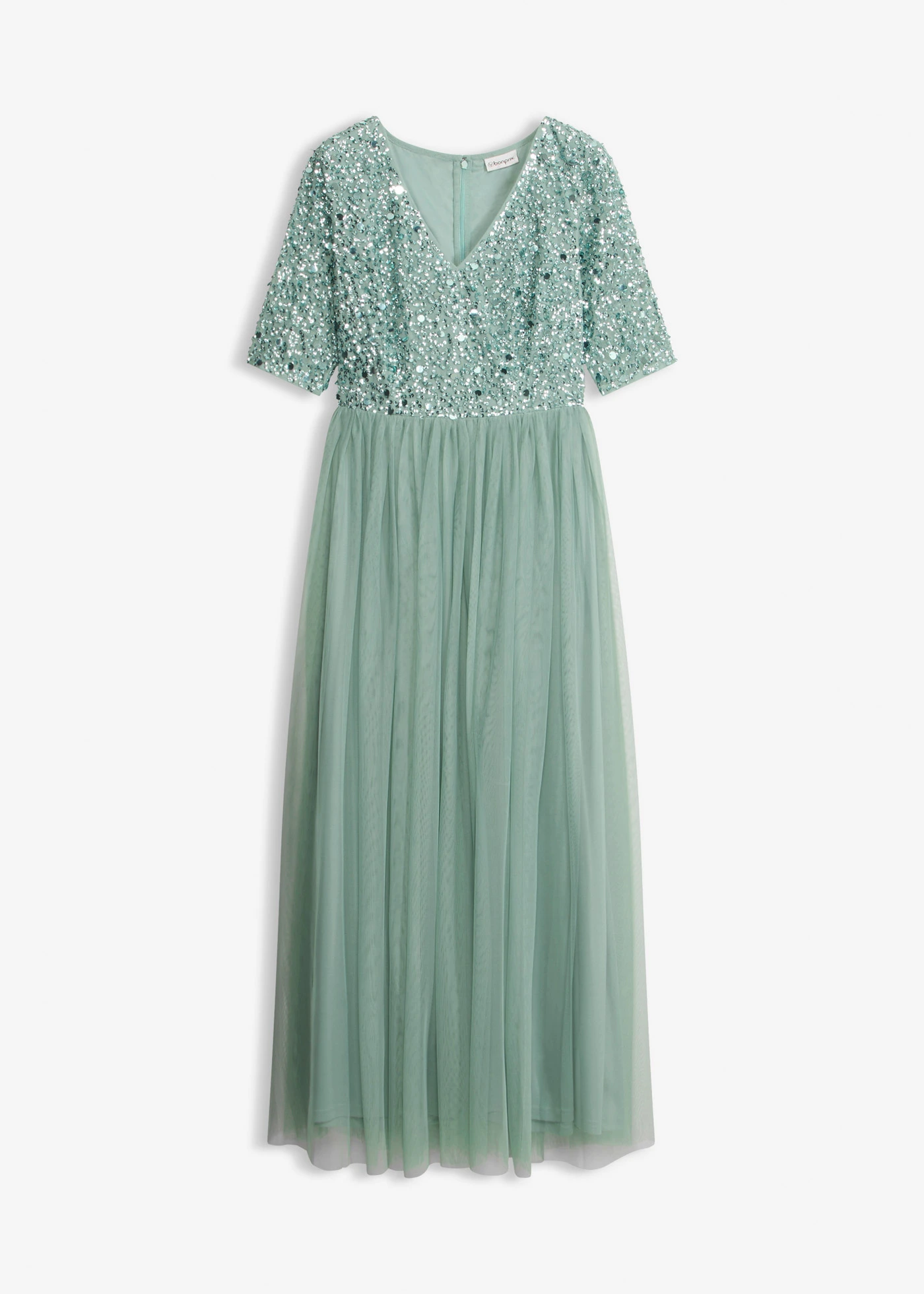 Maxi jurk met paillettenborduursel • pastelgroen • bonprix online shop