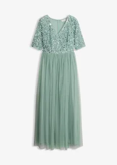 Robe de soirée en tulle avec haut brodé de sequins, Couleur: vert pastel