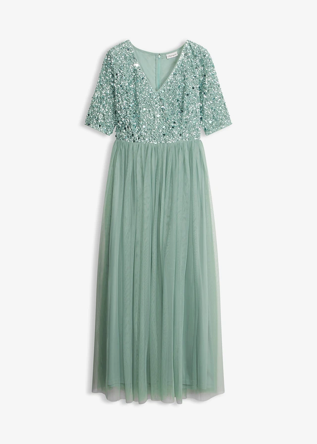 Robe de soirée en tulle avec haut brodé de sequins