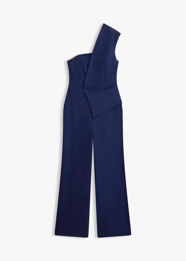 Jumpsuit van crêpe met structuur, Kleur: middernachtblauw