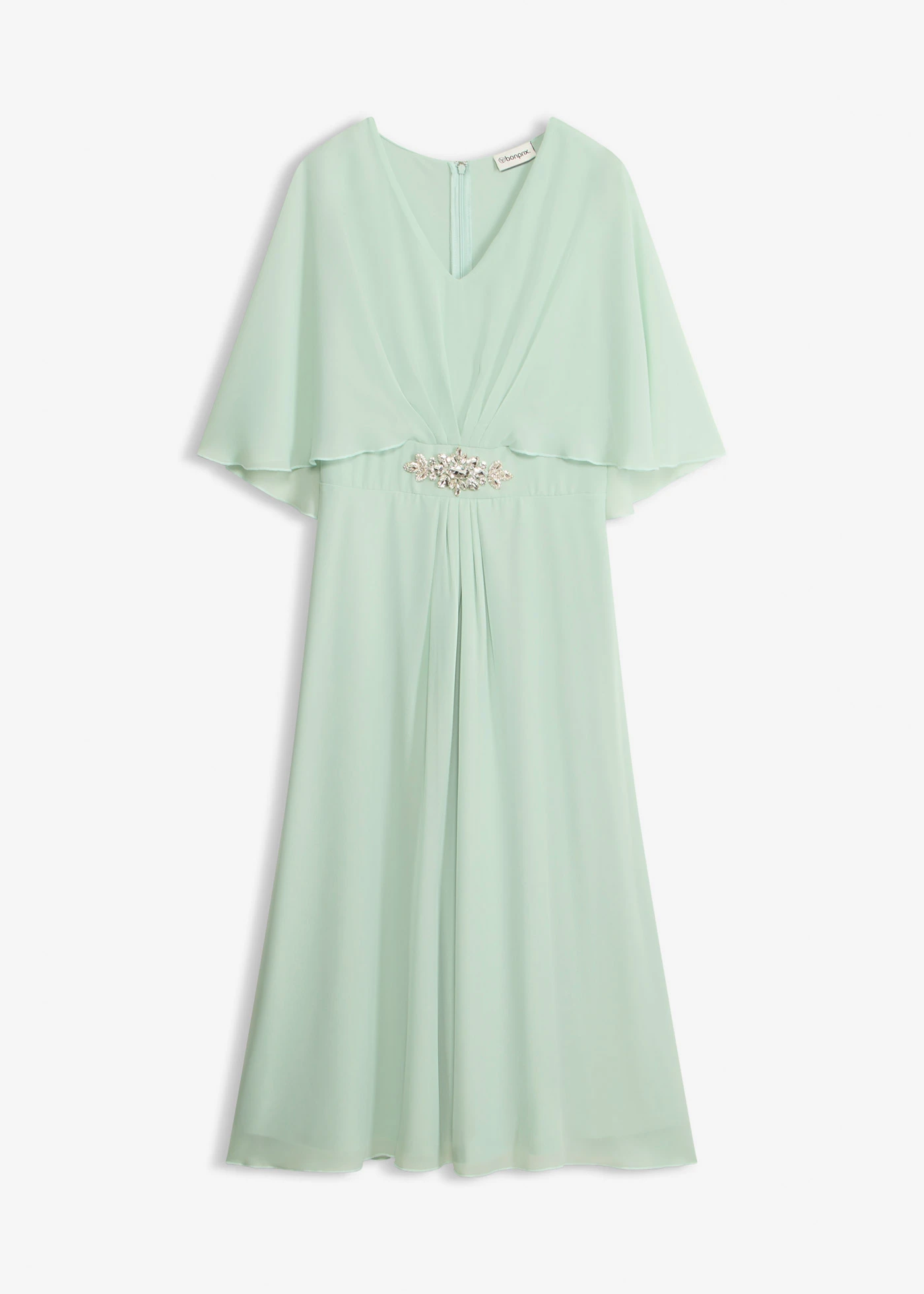 Rochie midi din șifon cu aplicație cu ștrasuri • mentă-cristal • magazin bonprix