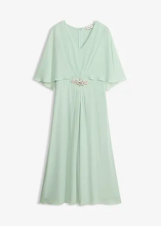 Rochie midi din șifon cu aplicație cu ștrasuri • mentă-cristal • magazin bonprix