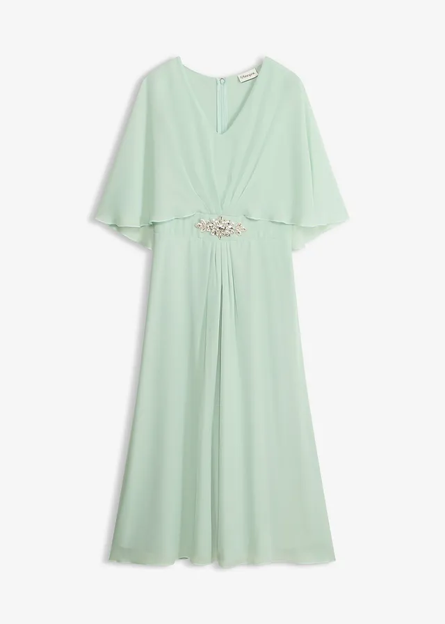 Rochie midi din șifon cu aplicație cu ștrasuri • mentă-cristal • magazin bonprix