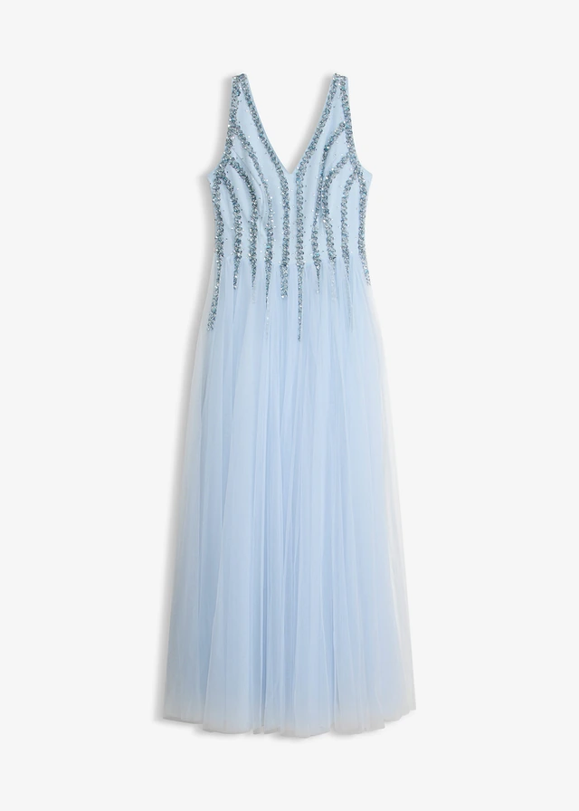 Robe longue en tulle fin avec sequins brodés