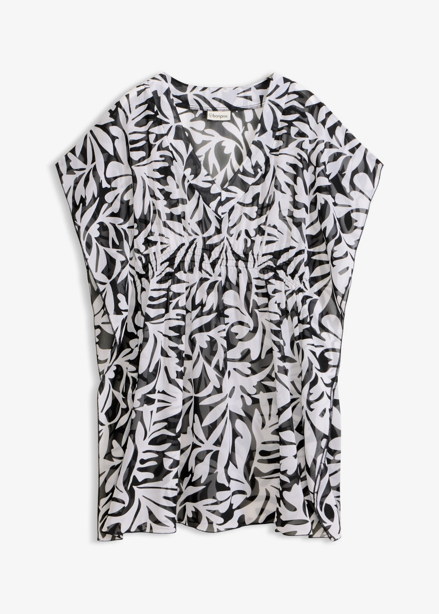 Tunică de plajă din șifon subțire • negru/alb floral • magazin bonprix