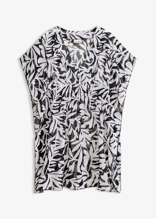 Plážová tunika z lehkého šifonu • černo-bílá s květy • bonprix obchod