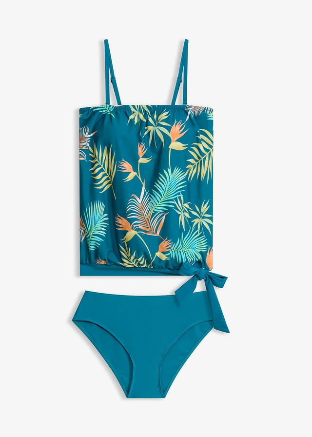 Bandeau tankiny s multifunkčními ramínky (2dílná souprava) • modrozelená s květy • bonprix obchod