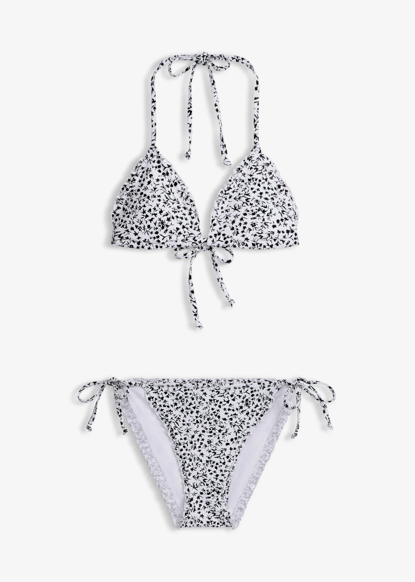 Bikini triangle à volants (ens. 2 pces) • noir floral • Boutique bonprix