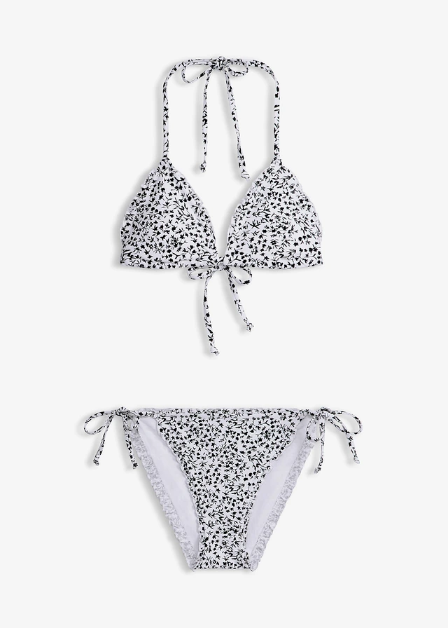 Bikini z trójkątnymi miseczkami z marszczeniem (2 części) • czarny w kwiaty • sklep bonprix