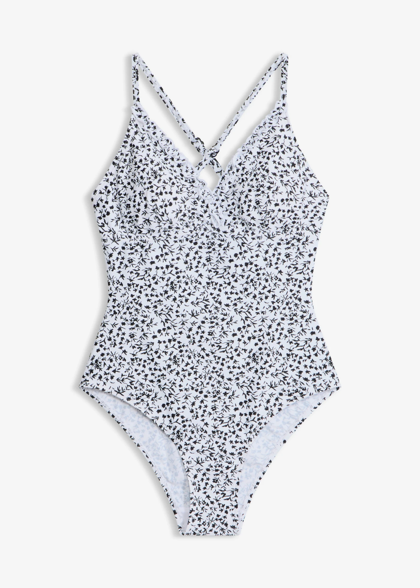 Costum de baie cu bretele încrucișate • alb + negru floral • magazin bonprix