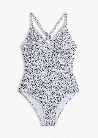 Maillot 1 pièce à bretelles croisées • blanc/noir floral • Boutique bonprix