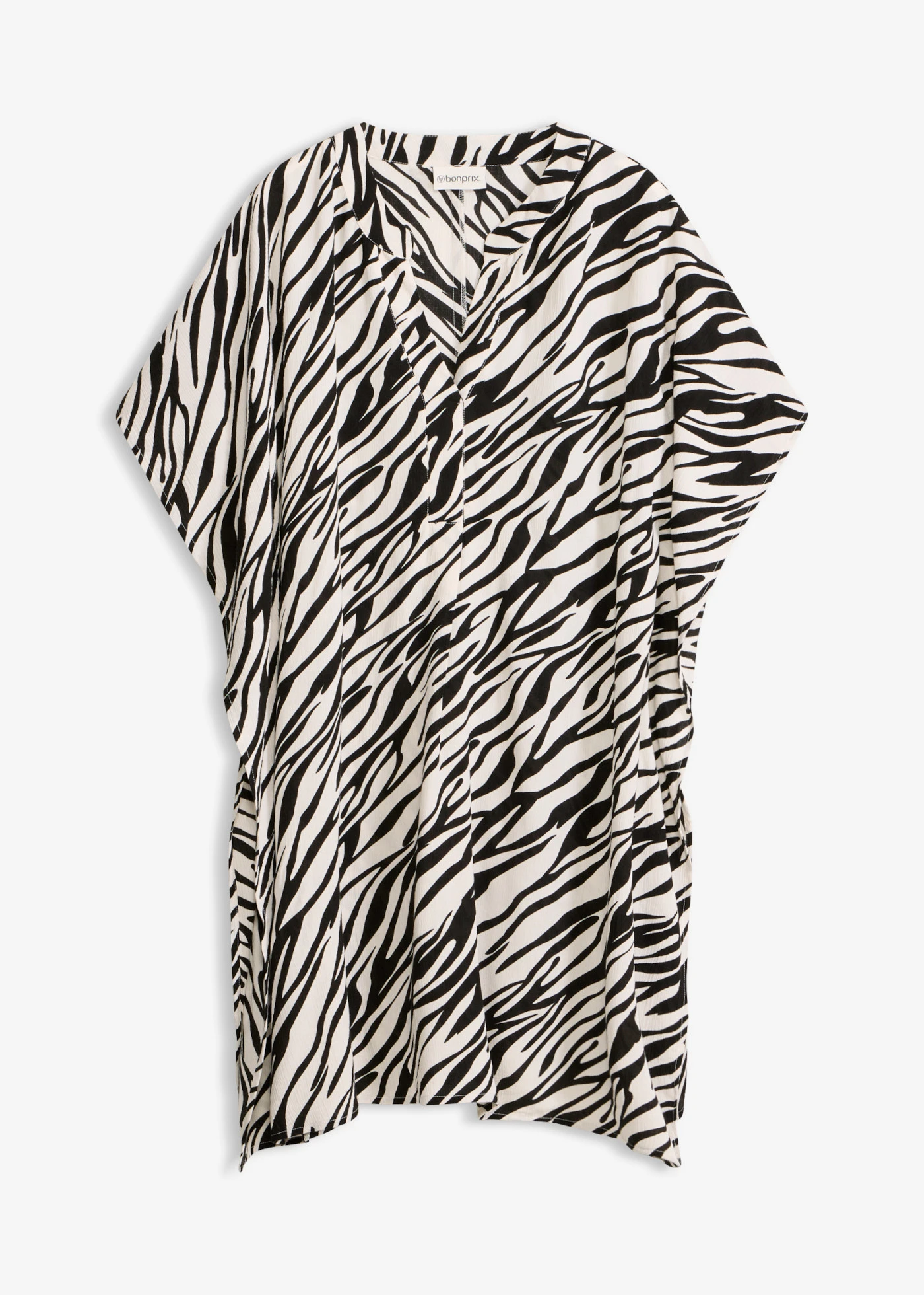 Strandtuniek van gestructureerde crinkle • zwart-beige met zebraprint • bonprix online shop