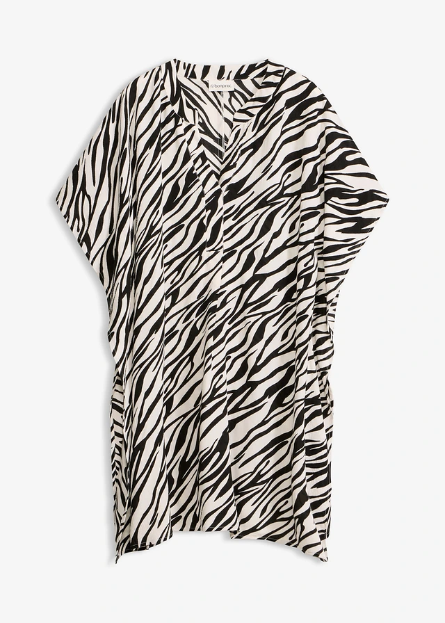 Tunique de plage aspect froissé • noir/beige zèbre • Boutique bonprix