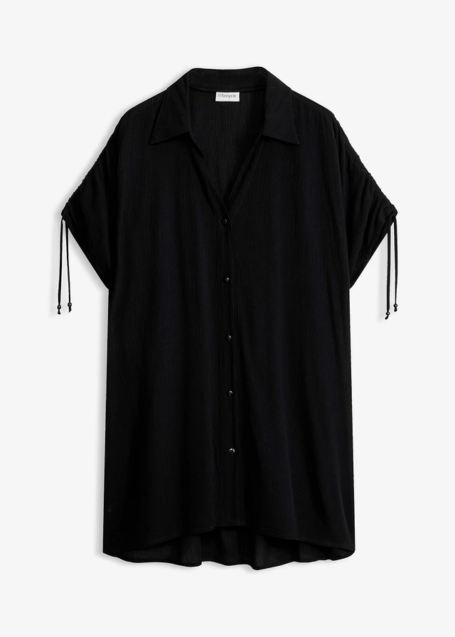 Strandblouse van gestructureerde crinkle • zwart • bonprix online shop