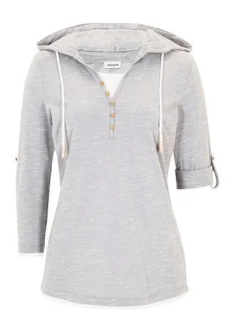 T-shirt à capuche, Couleur: gris clair chiné