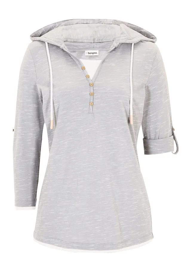 T-shirt à capuche • gris clair chiné • Boutique bonprix