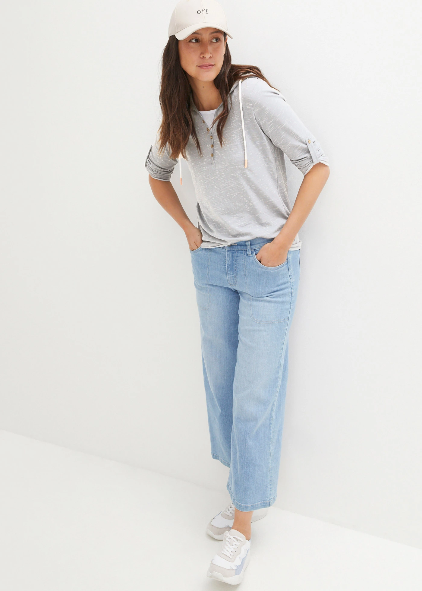 T-shirt à capuche • gris clair chiné • Boutique bonprix