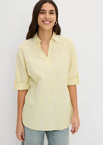 Bluză din bumbac 100% • galben deschis-albastru-ecru dungat • magazin bonprix