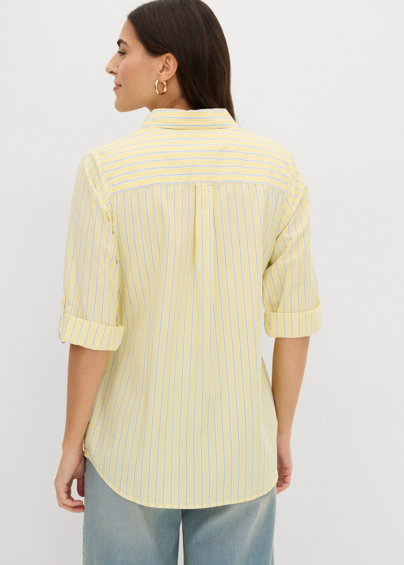 Blouse van puur katoen • lichtgeel-middenblauw-wolwit gestreept • bonprix online shop