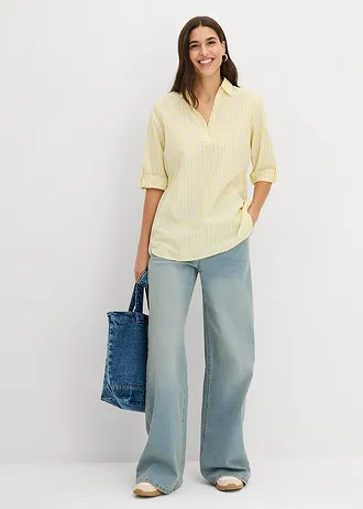 Blouse van puur katoen, Kleur: lichtgeel-middenblauw-wolwit gestreept