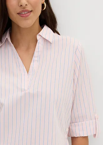 Blouse van puur katoen • lichtroze-middenblauw-wolwit gestreept • bonprix online shop