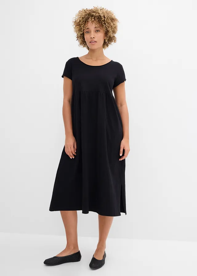 Midi jurk van puur biologisch katoen, Kleur: zwart
