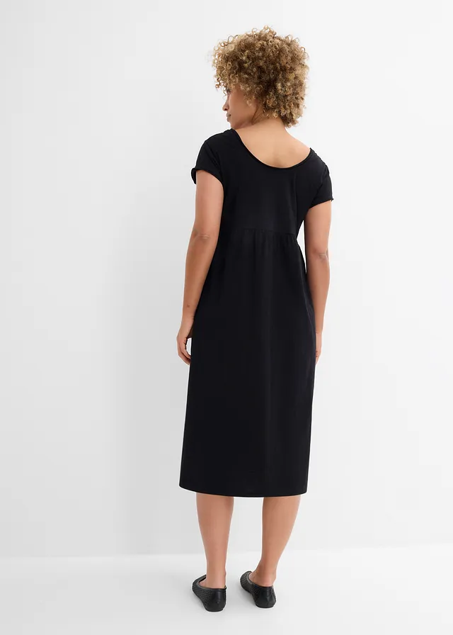 Midi jurk van puur biologisch katoen, Kleur: zwart