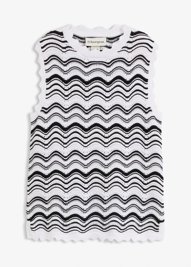 Gebreide top, Kleur: wolwit-zwart