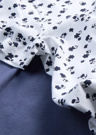 Lot de 2 T-shirts en coton extensible • blanc + indigo floral • Boutique bonprix