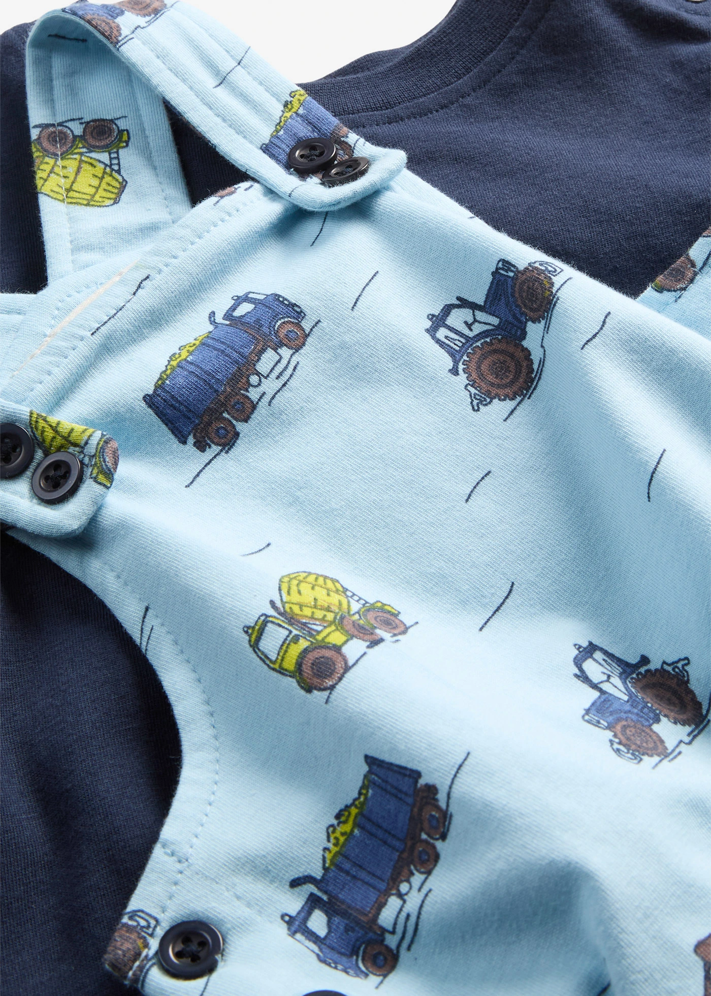 Set de bebeluși format din tricou și salopetă din bumbac organic 100% (set/2 buc.) • bleu-bleumarin-maro mediu-galben-porumb-albastru blugi cu imprimeu • magazin bonprix