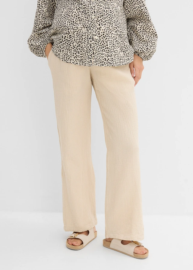 Mousseline zwangerschapsbroek, loose fit, Kleur: lichtsand