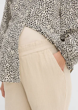 Pantaloni de gravide loose fit, din muselină din bumbac • bej nisipiu mat • magazin bonprix