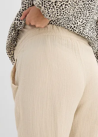 Pantaloni de gravide loose fit, din muselină din bumbac • bej nisipiu mat • magazin bonprix