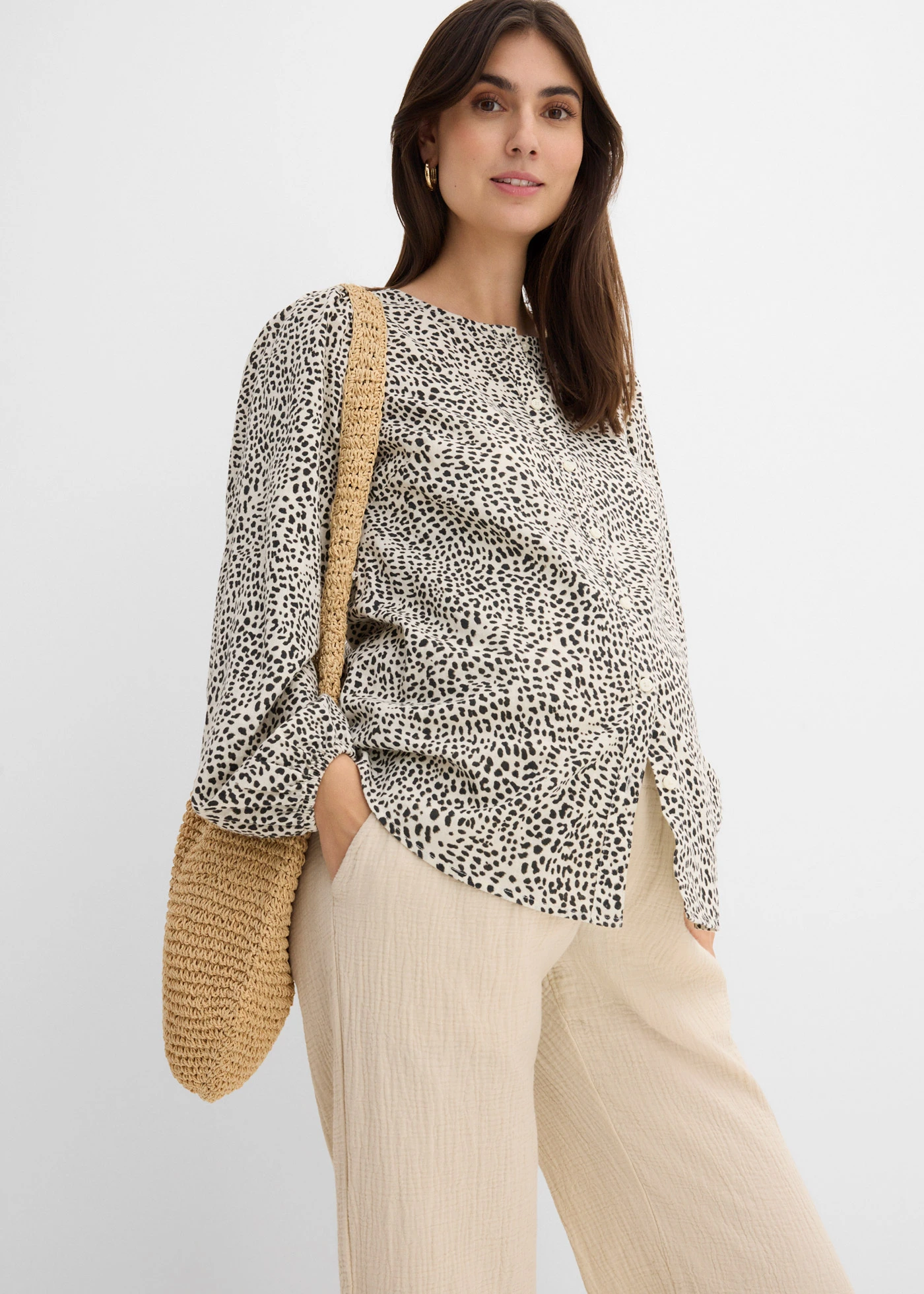 Pantalon de grossesse 100% gaze de coton, loose • sable clair • Boutique bonprix