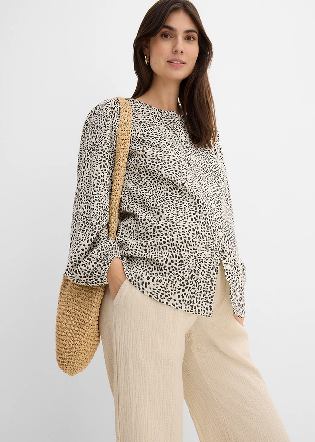 Pantaloni de gravide loose fit, din muselină din bumbac • bej nisipiu mat • magazin bonprix