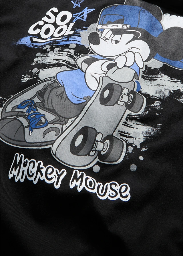 Mickey Mouse T-Shirt van puur katoen, Kleur: zwart met print