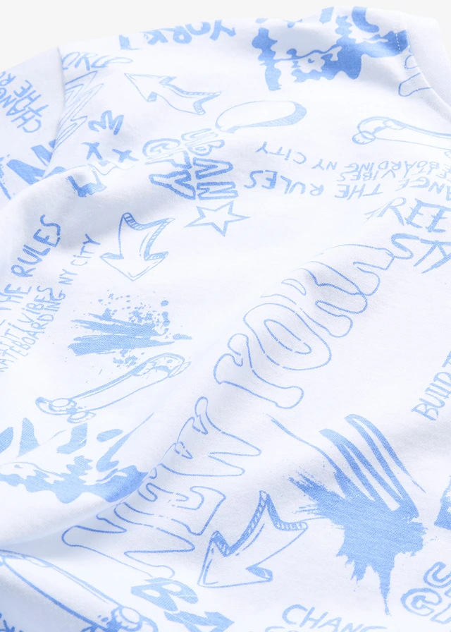 T-shirt van biologisch katoen, loose fit, Kleur: wit/middenblauw met print