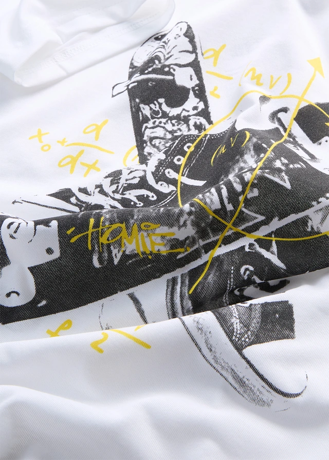 Jongens T-shirt met skater-print, Kleur: wit met print