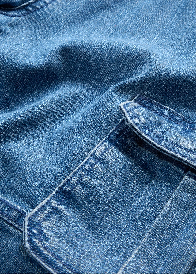 Cargo bermuda met verstelbare band, loose fit, Kleur: middenblauw denim