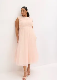 Robe de soirée en tulle délicat avec détails fleurs, Couleur: rose nacré-beige nacré