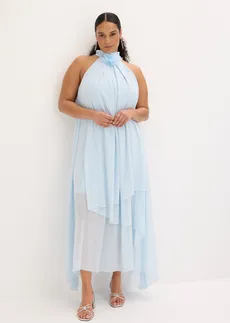 Maxi jurk met bloemenapplicatie, Kleur: poederblauw