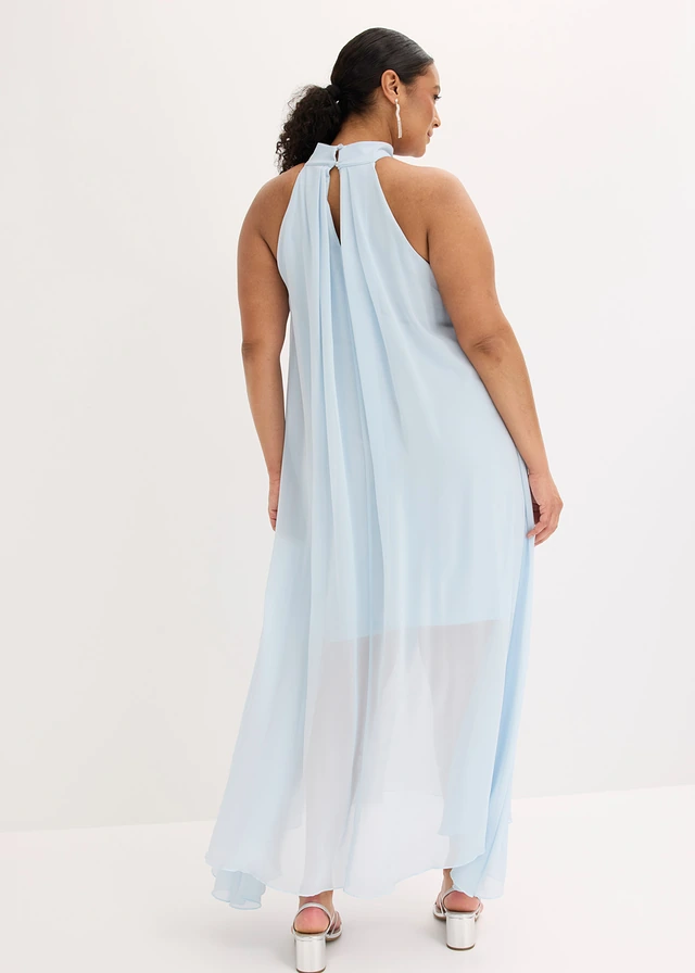 Robe longue avec fleur appliquée, Couleur: bleu poudré