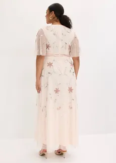 Rochie de seară cu broderie cu paiete, culoare: roz floral