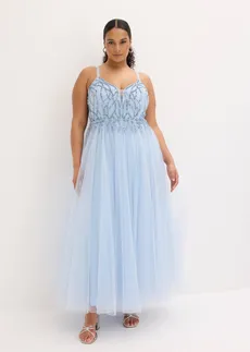 Robe de soirée en tulle avec décors en strass, Couleur: bleu poudré