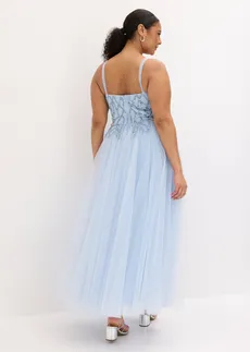 Robe de soirée en tulle avec décors en strass, Couleur: bleu poudré