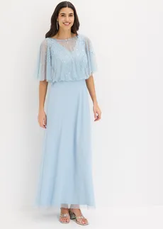 Robe longue en tulle fin avec sequins brodés, Couleur: bleu poudré