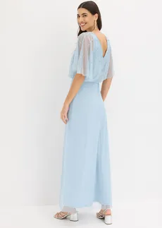 Robe longue en tulle fin avec sequins brodés, Couleur: bleu poudré