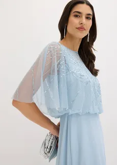Robe longue en tulle fin avec sequins brodés • bleu poudré • Boutique bonprix