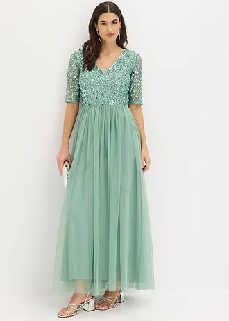 Maxi jurk met paillettenborduursel • pastelgroen • bonprix online shop