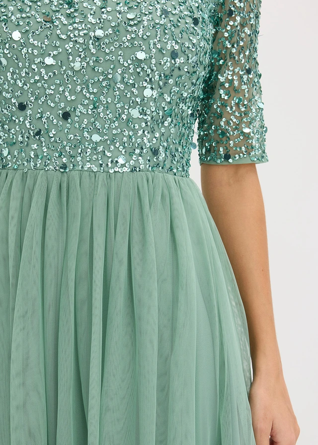 Avondjurk van sierlijke tule met paillettenborduursel • pastelgroen • product-page.page-title-suffix